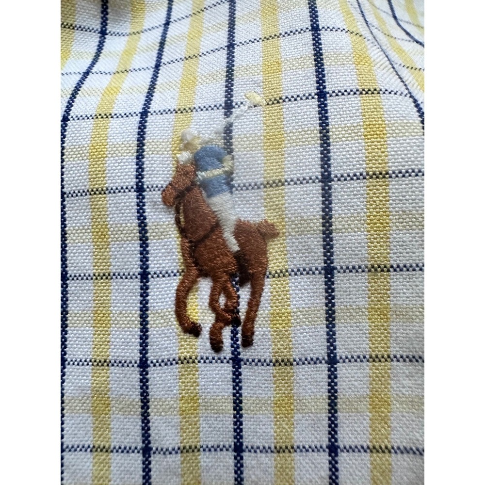 Ralph Lauren Classic Fit Men Long Sleeve Button Down Shirt Yellow Blue Plaid 18 - Picture 1 of 9
